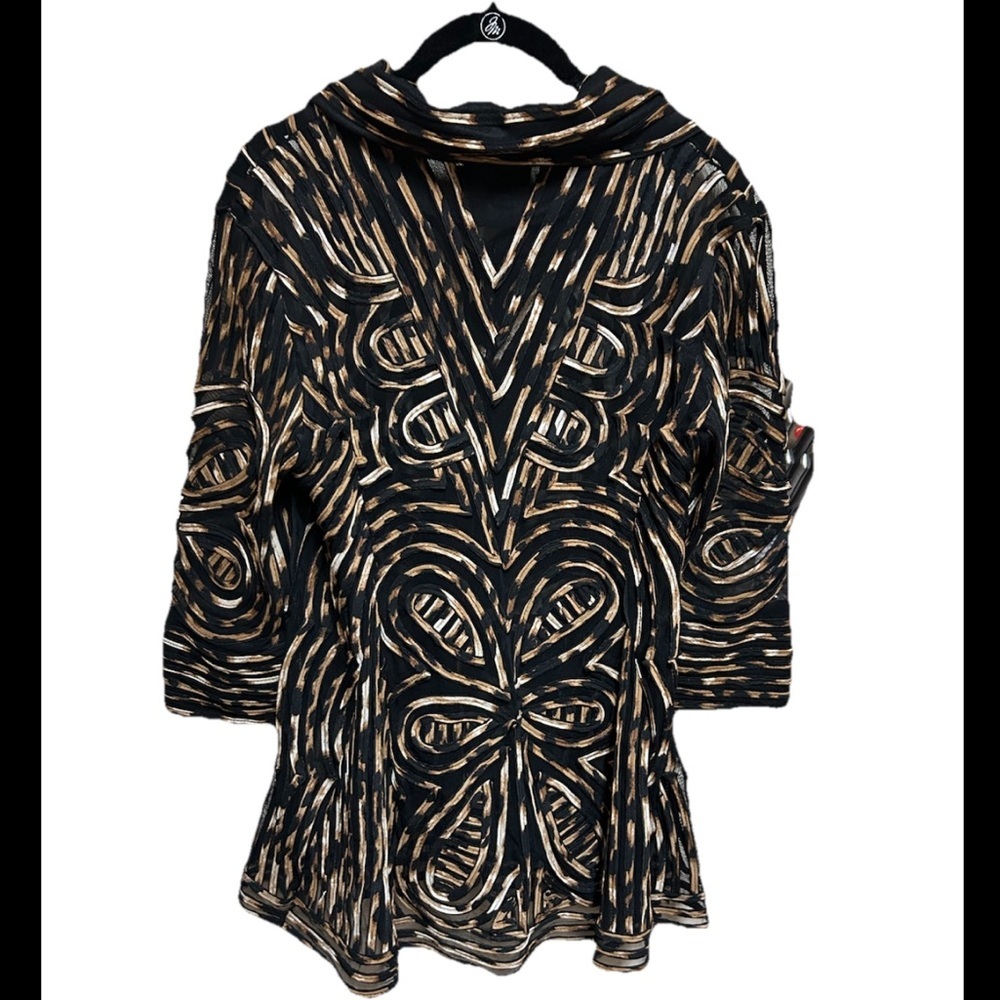 Damee Inc Jacket Duster Size Small Black Brown Swing Wearable Art Lagenlook - Picture 4 of 5